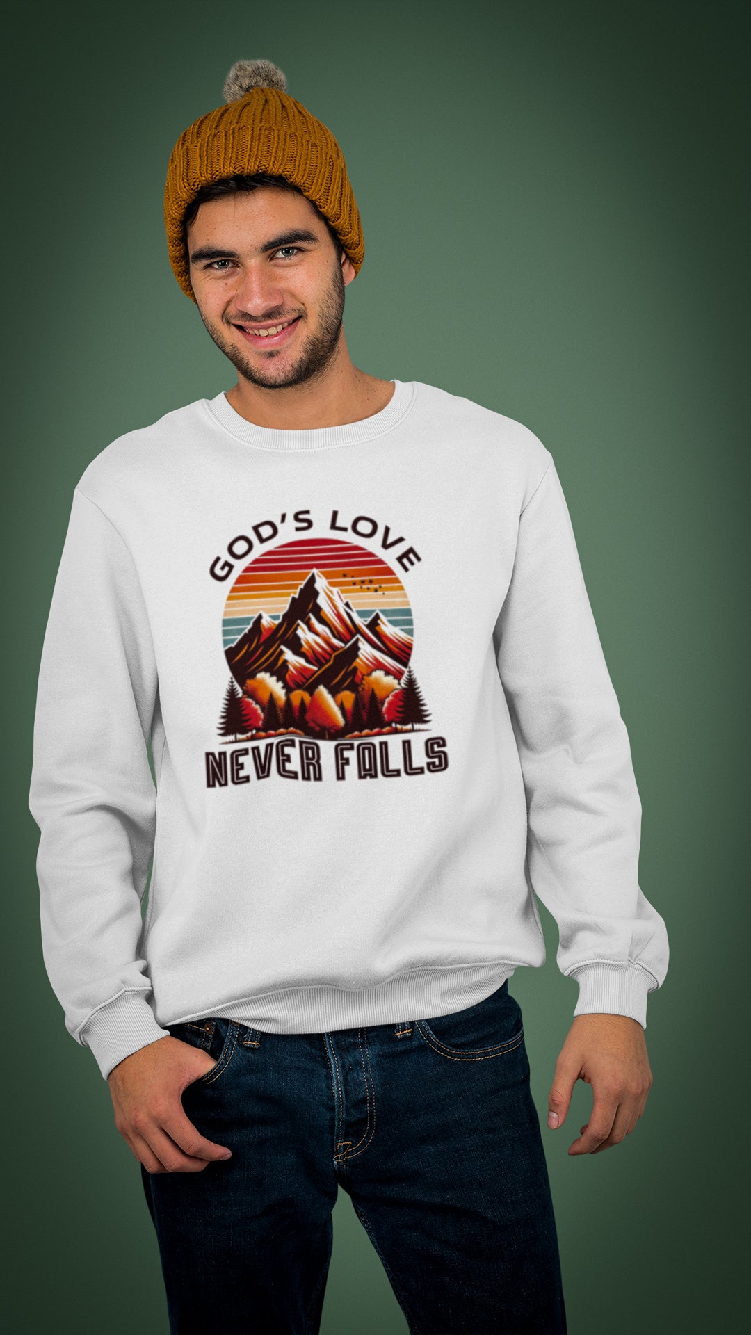 Men Fall Themed Sweatshirt "God's Love Never Falls"