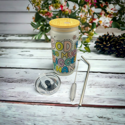 Divine Serenity Inspirational Glass Tumbler with Dual Lids & Stainless Steel Straw