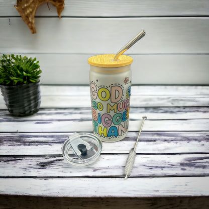 Divine Serenity Inspirational Glass Tumbler with Dual Lids & Stainless Steel Straw