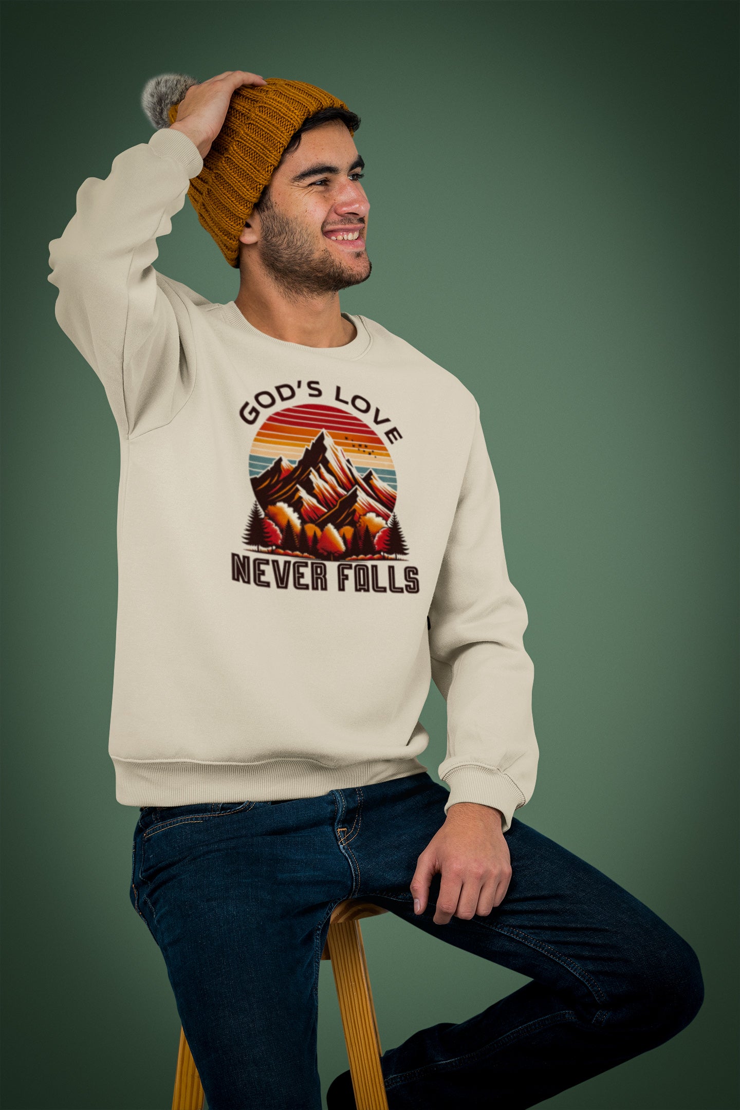 Men Fall Themed Sweatshirt "God's Love Never Falls"