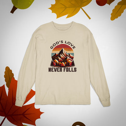 Men Fall Themed Sweatshirt "God's Love Never Falls"